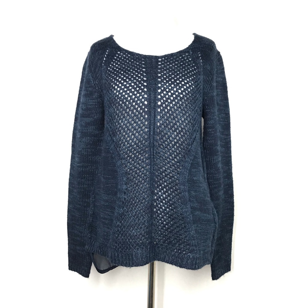 🎁 Devoted Knit Blue Size Small Scoop Neck See Through Long Sleeve Sweater